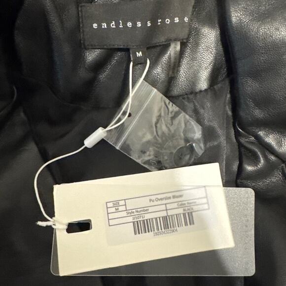 NWT Endless Rose Faux Leather Oversized Blazer Black M Nordstrom $180 - Picture 5 of 5
